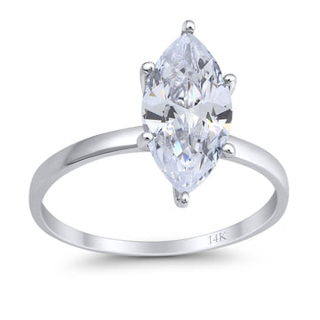 14K White Gold Solitaire Marquise Bridal Wedding Engagement Ring Simulated CZ Size-7